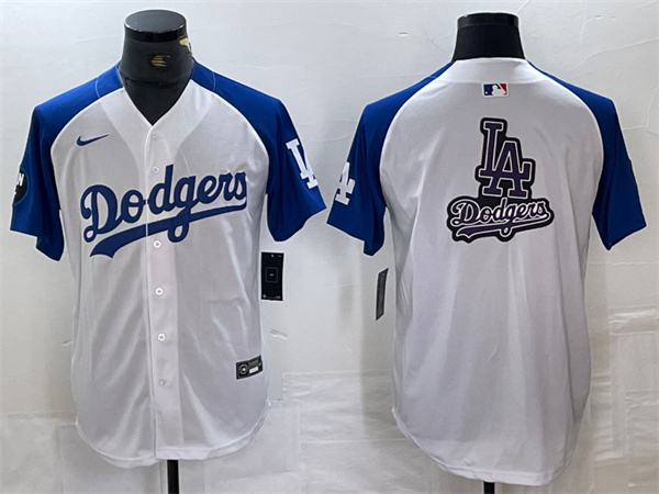 Men's Los Angeles Dodgers Team Big Logo White/Blue Vin Patch Cool Base Stitched Baseball Jersey Men's Los Angeles Dodgers Team Big Logo White/Blue Vin Patch Cool Base Stitched Baseball Jersey
